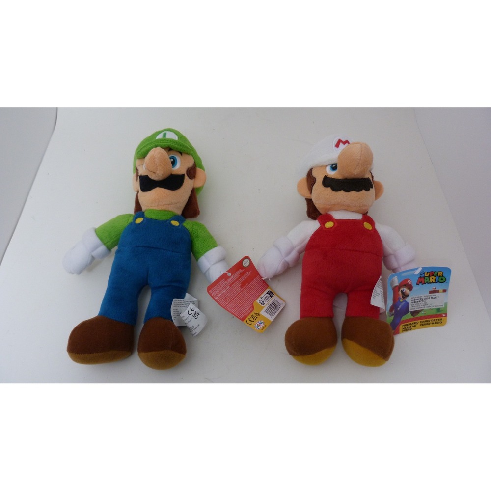 Jakks Pacific Super Mario & Luigi Plush Set Fire Mario White Red NWT 9 inch